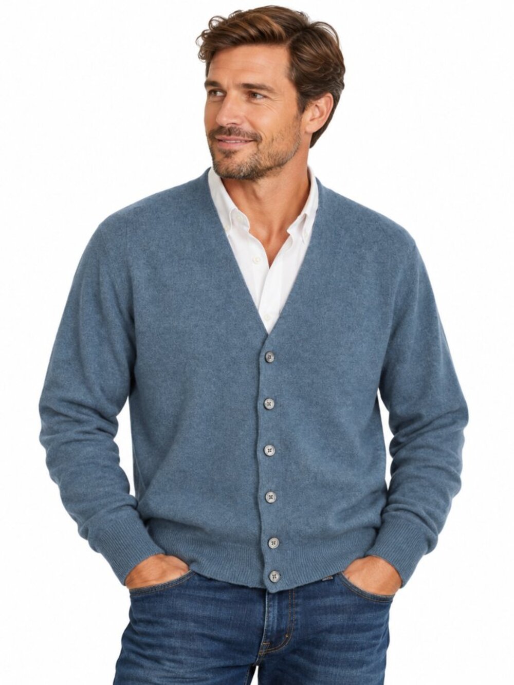 Vintage 60s Bernhard Altmann Cashmere Cardigan 40/M Blue Scotland Luxury Grandpa
